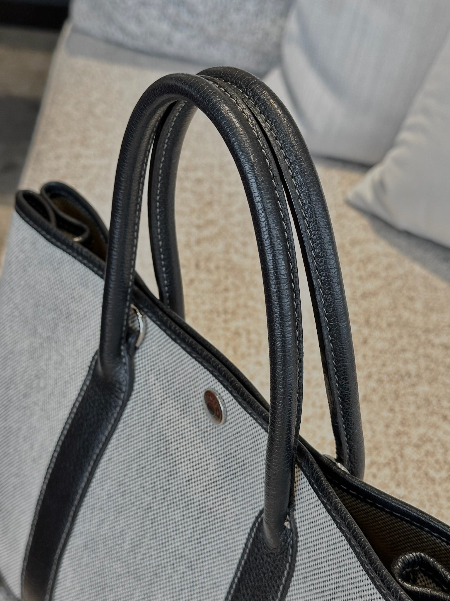 Pre-Owned Hermès Garden Party 30/TPM Grey Cotton Canvas Silver Hardware 2004