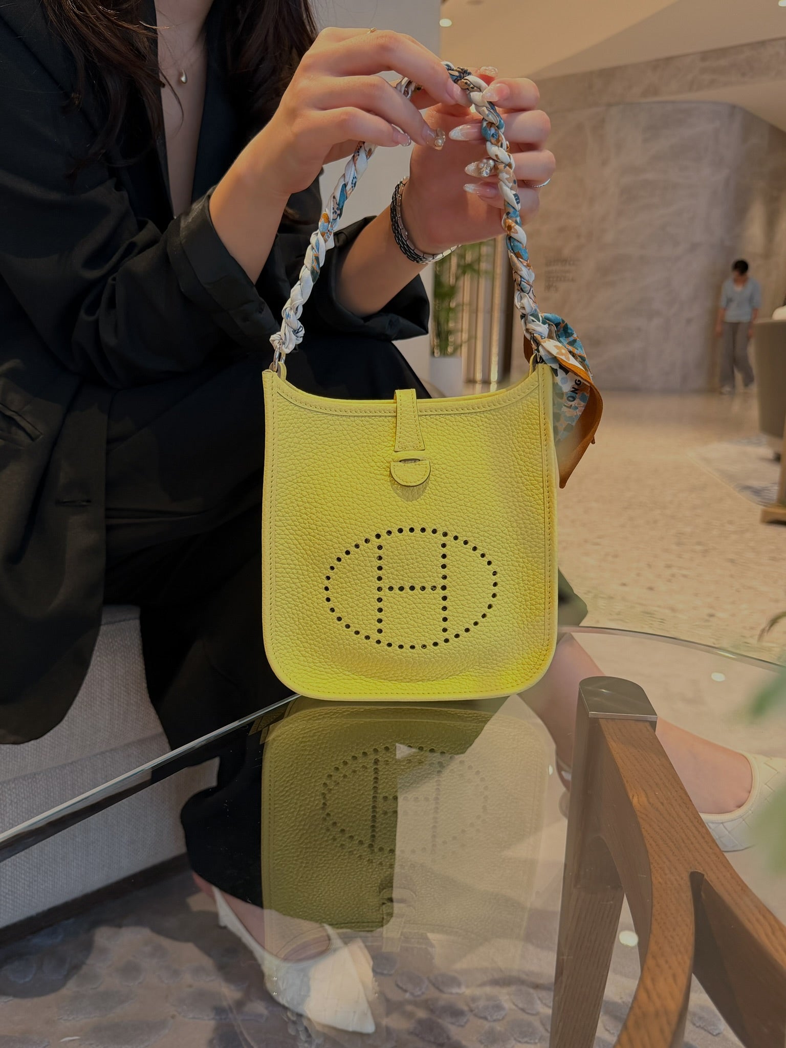 Unused Hermès evelyn 16 TPM Taurillon Clemence limoncello Silver Metal B:2023