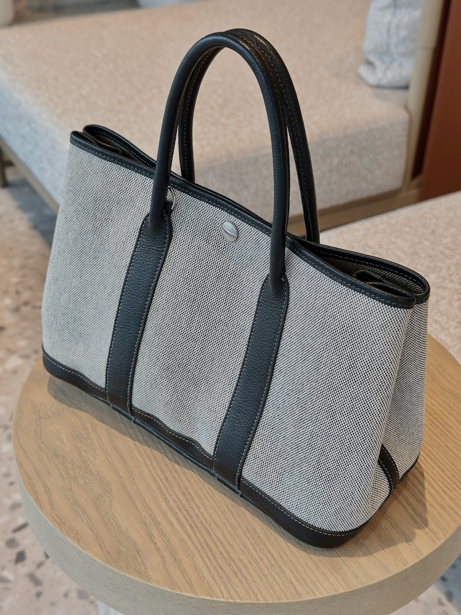 Pre-Owned Hermès Garden Party 30/TPM Grey Cotton Canvas Silver Hardware 2004