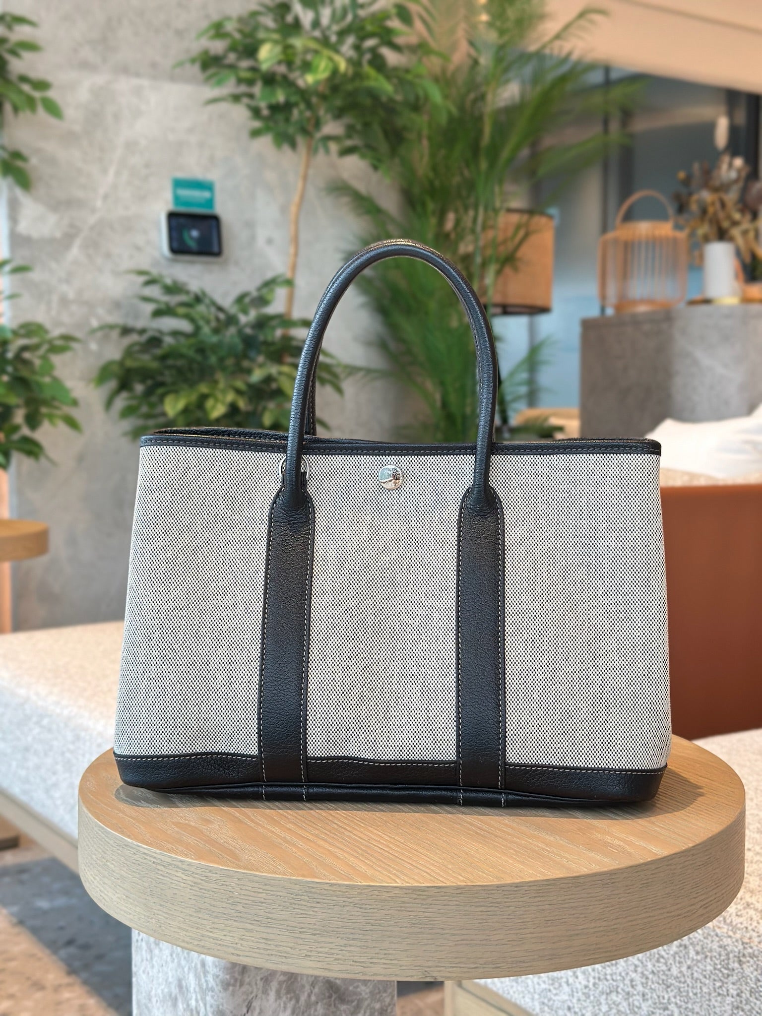 Pre-Owned Hermès Garden Party 30/TPM Grey Cotton Canvas Silver Hardware 2004