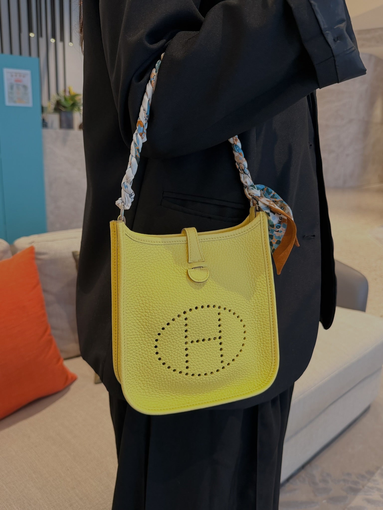 Unused Hermès evelyn 16 TPM Taurillon Clemence limoncello Silver Metal B:2023